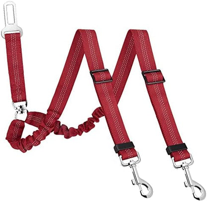 SlowTon Double Dog Seat Belt for Car with Elastic Bungee Buffer, Adjustable by SlowTon