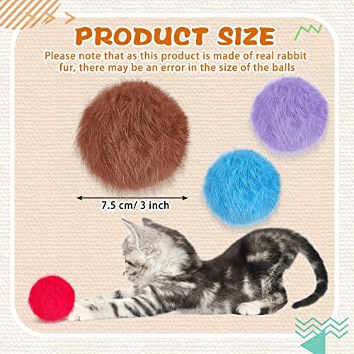 LEIFIDE 12 Pcs Real Rabbit Fur Ball Poms Cat Toys, Bright Color - Image 3