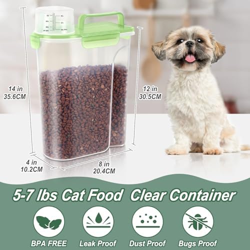 LEAWALK 5-7Lbs/6Qt Dog Cat Storage Container Portable with Upgraded Large Spout and Cup, Plastic Pet Food Dispenser for Small Animal Kibble, Bird Seed, Oatmeal, Rice, Flour, Brown Sugart (Clear Green) - Image 2
