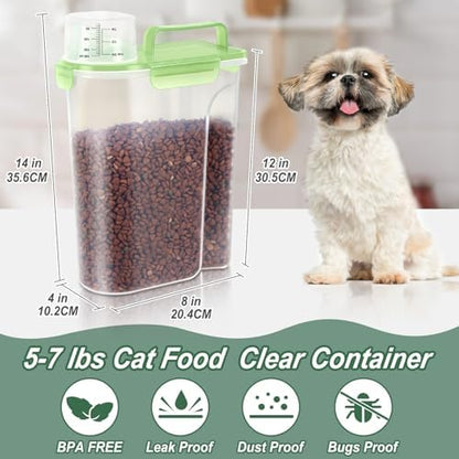 LEAWALK 5-7Lbs/6Qt Dog Cat Storage Container Portable with Upgraded Large Spout and Cup, Plastic Pet Food Dispenser for Small Animal Kibble, Bird Seed, Oatmeal, Rice, Flour, Brown Sugart (Clear Green) - Image 2