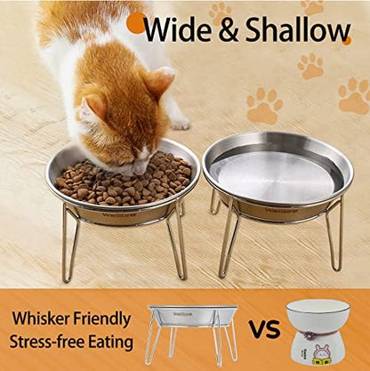 Elevated Cat Bowls, Wide Stainless Steel Cat Food Bowls with Metal Stand Whisker Stress-Free, Raised Food and Water Dish for Cats, Kitten, Puppies and Small Dogs - Image 3