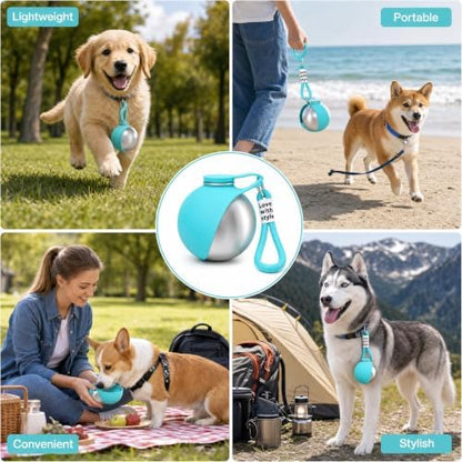2 in 1 Portable Dog Water Bottle, 2026 New 10oz Spherical Stainless Steel Pet Bottle with Silicone Foldable Bowl,No-Spill Leak-Proof Design,Dog Water Bottle for Walking,Hiking & Travel & Camping-Blue - Image 4