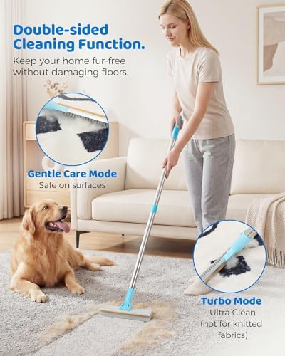 Carpet Rake for Pet Hair Removal - 54''Adjustable Long Handle Carpet Rake, 3 in 1 Reusable Silicone Carpet Broom with 2 Lint Scrapers, Pet Hair Remover Broom for Rugs, Mats, Couch, Car Interiors - Image 2