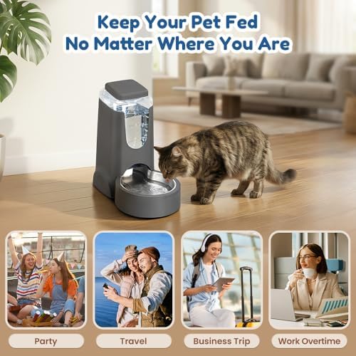 1 Gallon Automatic Cat Feeder Gravity Stainless Steel Water Dispenser Dog Feeder for Small Medium Puppy Kitten Pets Water Feeding Bowls,Charcoal Gray - Image 2