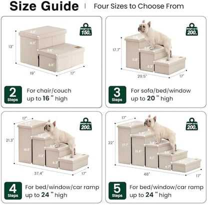 Love's cabin Dog Stairs for High Bed, Foldable Pet Stairs for Small Medium or Large Dogs Puppy with Storage for Bed or Couch, Cat Dog Steps Ramp with Zip up to 200 lbs, Beige, 3 Steps - Image 2