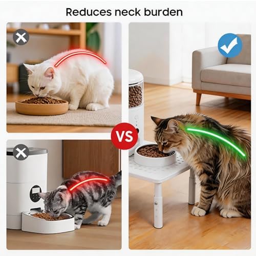 W‌SOWX Adjustable Automatic Cat Feeder Stand, Elevated Cat Food Stand,White - Image 2