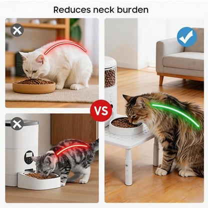 W‌SOWX Adjustable Automatic Cat Feeder Stand, Elevated Cat Food Stand,White - Image 2
