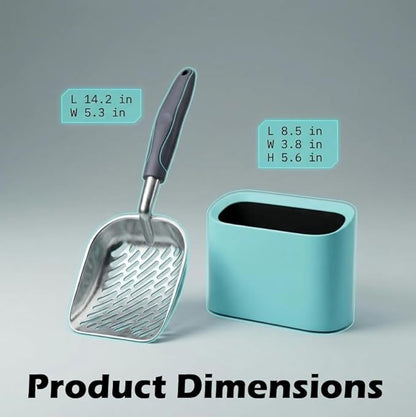 Aluminum Cat Litter Scoop in Holder, Non-Stick Cat Poop Scooper with Holder, Fast Sifting Kitten Poop Lifter and Caddy