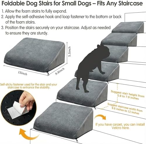3-Pack Dog Ramp for Stairs, 40D High-Density Foam Pet Steps with Gentle 20°Slope for Staircase Stairs, Non-Slip Puppy Ramp for Small, Senior & Injured Dogs - Image 7