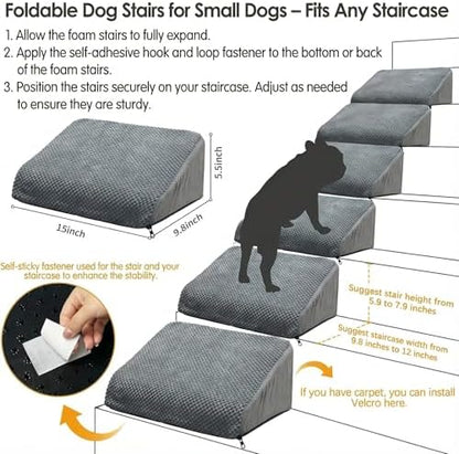 3-Pack Dog Ramp for Stairs, 40D High-Density Foam Pet Steps with Gentle 20°Slope for Staircase Stairs, Non-Slip Puppy Ramp for Small, Senior & Injured Dogs - Image 7