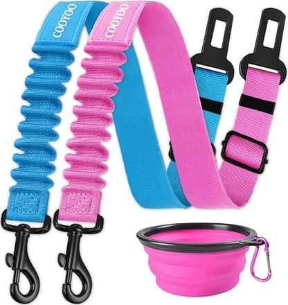 COOYOO Dog Seat Belt,3 Piece Set Retractable Dog Car Harness Adjustable Seat Belt for Vehicle Nylon Pet Safety Seat Belts Heavy Duty & Elastic by COOYOO