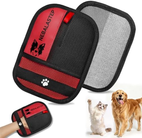 Pet Hair Remover Gloves Brush for Dogs & Cats,Electrostatic Reusable Pet Hair Remover Tool for Laundry,Clothing,Couch,Carpet,Car Seat,Upgraded Animal Fur Removal Tool (Red, Type 1) by NEBALASTEP