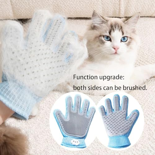 2 Pcs [2-in-1] Pet Hair Removal Gloves - Five Finger Massage Design Pet Beauty Gloves, Suitable for pet dogs and cats to prevent hair tanglings (Blue) - Image 3