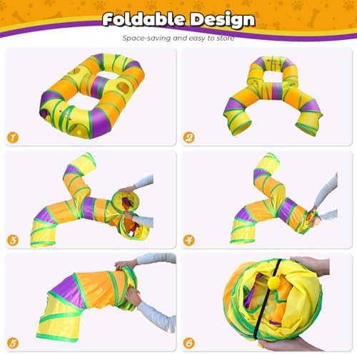 Cat Tunnel for Indoor Cats 8-Shaped, Collapsible Cat Playhouse Pet Play Tunnel Tube Maze with Hanging Pom-poms and Interactive Hole for Kitten, Kitty, Puppy, Rabbits, Ferret, Guinea Pig - Image 5
