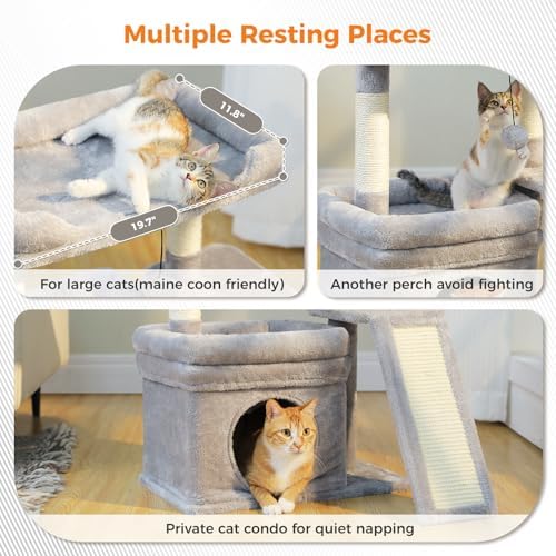 PEQULTI Small Cat Tree Tower for Indoor Cats with Large Perch, Grey - Image 2
