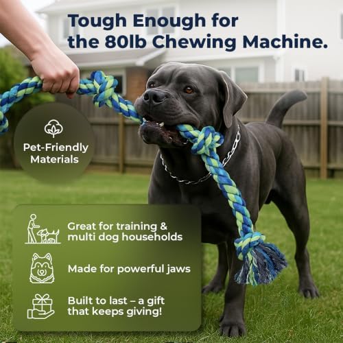 Pacific Pups Products Giant Dog Tug of War Rope Toy, 42 inch, 6 Knots, Neon - Image 6