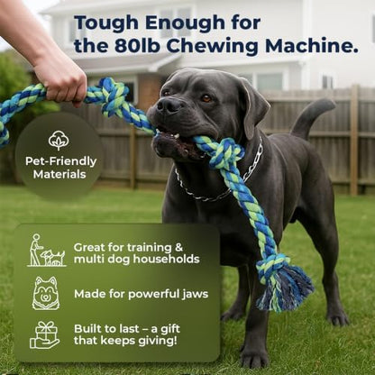 Pacific Pups Products Giant Dog Tug of War Rope Toy, 42 inch, 6 Knots, Neon - Image 6