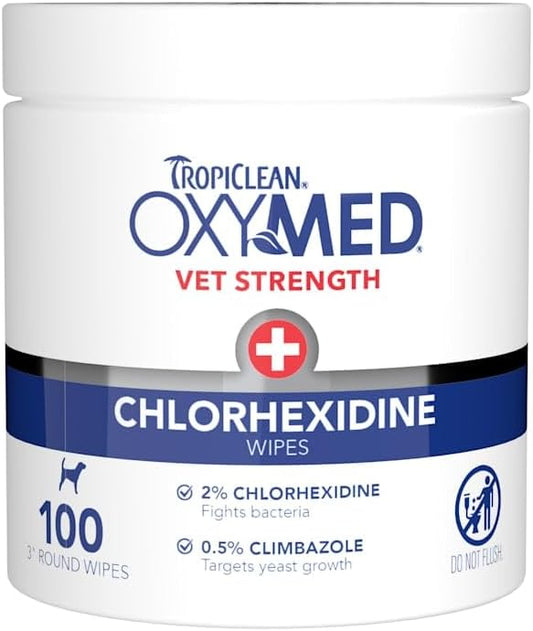 TropiClean OxyMed Chlorhexidine Dog Wipes, Gentle & Effective, 100ct by TropiClean
