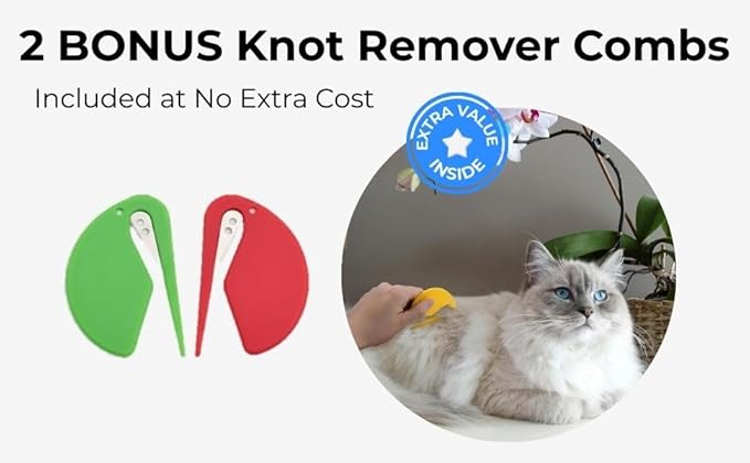 Pet Grooming Gloves with 2 Knot Remover Combs – Static Hair Removal, Deshedding & Cleaning Gloves for Dogs & Cats – Reusable, Eco-Friendly, 5-Finger Design