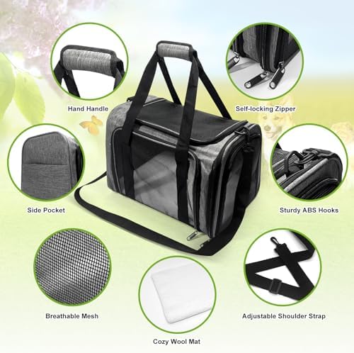 Pet Carrier for Small Dogs Cats, Up to 15Lbs, Airline Approved Collapsible Travel Puppy Carrier, 17x11x11 Inches, Grey - Image 4