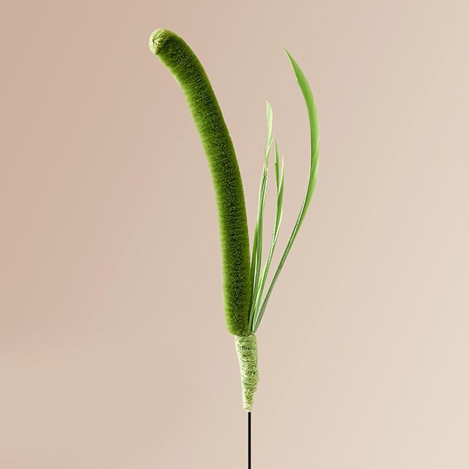 Interactive Cat Teaser Toy Wand with Furry Faux Grass for Indoor Play Grass Teaser Cat Toy Wand Stick