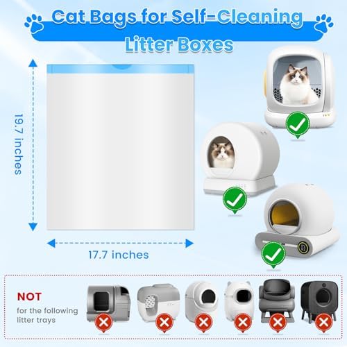 60 Count Cat Litter Box Liners Bags, Extra-Thick Cat Waste Bags for Self-Cleaning Litter Box, Drawstring Litter Liner Trash Bags for Automatic Box Self Cleaning-17.7" x 19.68" - Image 2