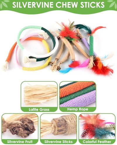 TINDTOP Cat Chew Toys, Silvervine Chew Sticks with 2 Pack Chew Ropes - Image 2
