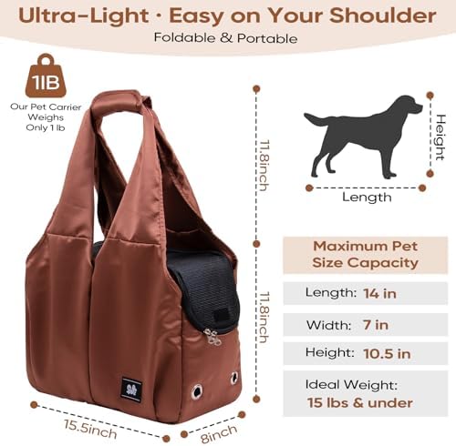 Dog Purse Carrier for Small Dogs, Cats, and Puppies – Soft-Sided Travel Pet Tote Bag with 4 Large Pockets, Foldable, Lightweight, Fits Pets up to 15 lbs, for Travel, Outings (Brown) - Image 2