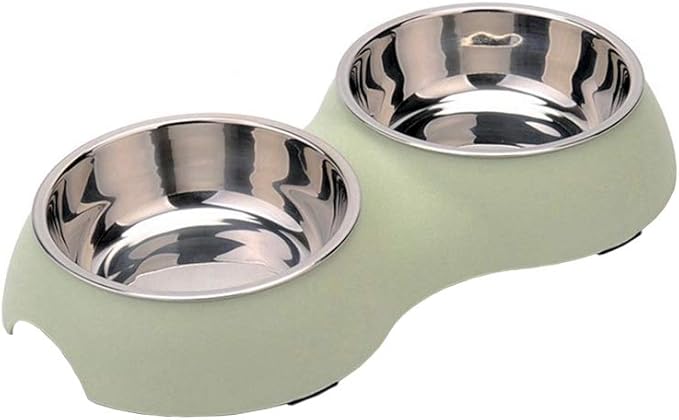 Double Dog Cat Bowls Set Cute Modeling Food Water Feeder No-Slip Stainless Steel Rabbit & Pet Bowls