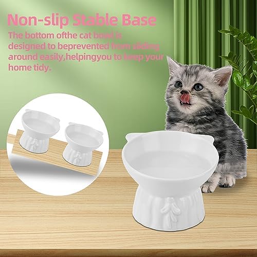 Elevated Cat Bowls 2-Pack, Ceramic Raised Cat Food & Water Dishes - Extra Wide & Shallow Whisker-Friendly Design, Anti-Vomit & Easy Digestion, Lead/Cadmium-Free, Microwave & Dishwasher Safe (White) - Image 5