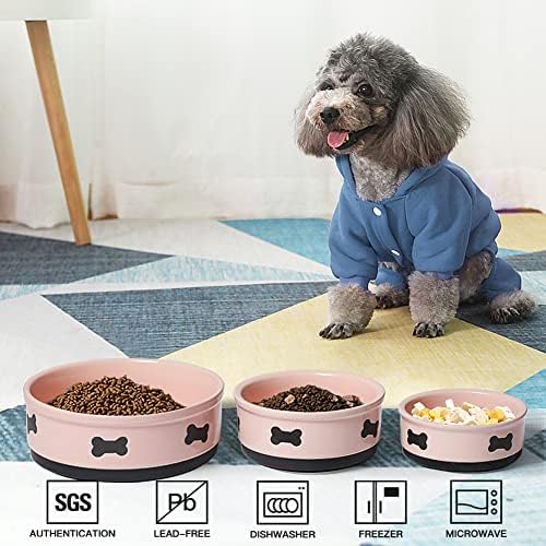Sweejar Ceramic Dog Bowls with Bone Pattern, Dog Food Dish for Small Dogs, Porcelain Pet Bowl for Water 16 Fl Oz (Pink) - Image 2