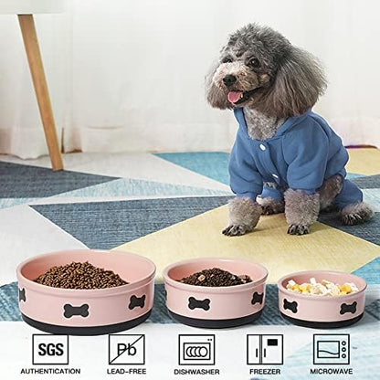 Sweejar Ceramic Dog Bowls with Bone Pattern, Dog Food Dish for Small Dogs, Porcelain Pet Bowl for Water 16 Fl Oz (Pink) - Image 2