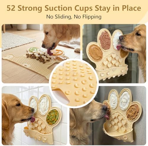 Dog Lick Mat with Suction Cups, Slow Feeder & Enrichment Mat for Dogs & Cats, Silicone Feeding Mat for Wet & Dry Food, Anxiety Relief, Mess-Free Foldable Pocket Design, Yellow - Image 4