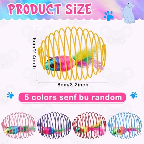 Jecery 5 Pcs Cat Toys Spring,Mouse, Rainbow Color - Image 2