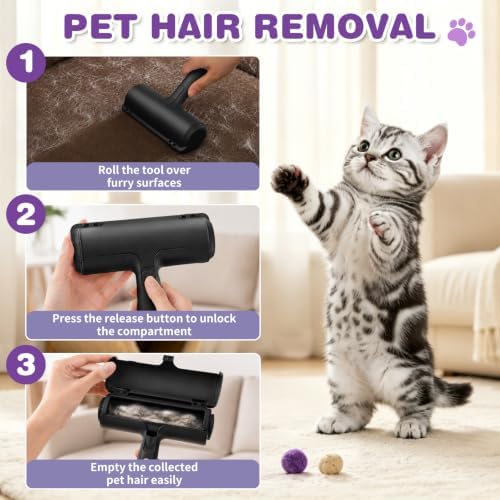 kissleaf Reusable Lint Roller, Portable, for Pet Hair on Couch & Car, Black - Image 2