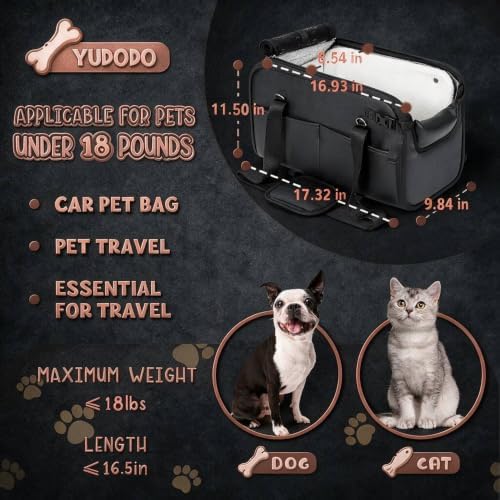 YUDODO 10-18lbs Large Console Dog Car Seat with Removable Velvet Cushion - Image 2