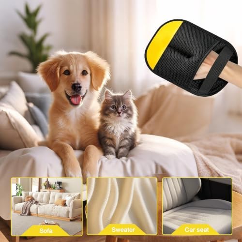 Pet Hair Remover Glove for Dogs and Cats - Reusable Electrostatic Hair Removal Mitt for Furniture, Couch, Carpet, Car Seat, and Clothing (Black Yellow, 1 Pack) - Image 2