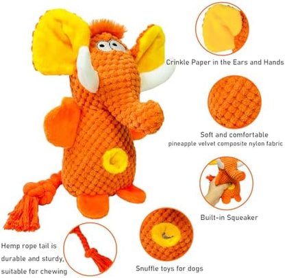 Cute Plush Elephant Dog Toy with Squeaky Sound & Crinkle Paper - Perfect for Small, Medium & Large Dogs (Orange) - Image 2