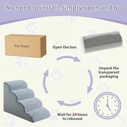 Dog Steps for Bed, 4-Steps Dog Stairs for Bed, Pet Ramp with Highly Supportive Foam and Non-Slip Bottom, Pet Stairs for Large Dogs and Medium Dogs (High 19.7 Inch)