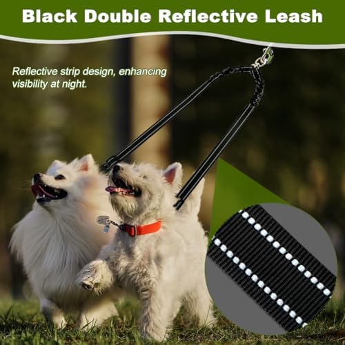 Double Dog Leash, 360° Swivel No Tangl-e Bungee Walking Training Leashes, Comfortable Shock Absorbing Reflective Bungee Reflective Walking Training Leash for 2 Dogs - Image 4