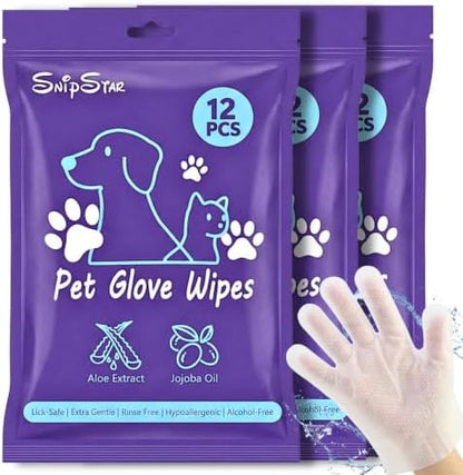 36CT Pet Glove Wipes for Dogs Cats, Disposable No-Rinse Unscented by SnipStar