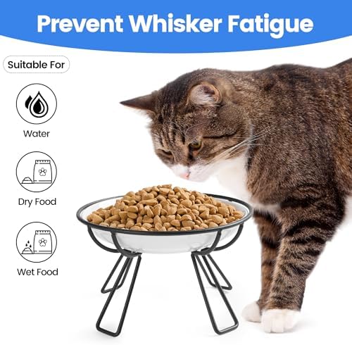 Ceramic Elevated Cat Bowls - Whisker Friendly, Anti-Vomiting, Stylish & Hygienic Cat Bowl Set (Line Cat, 2 Pack) - Image 4