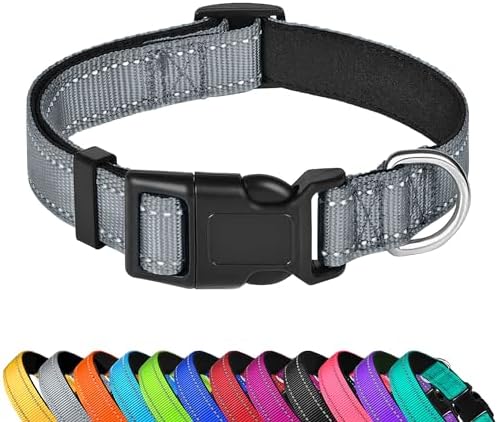 Reflective Dog Collar, Adjustable Soft Neoprene Padded,Gray,XS by PWOD