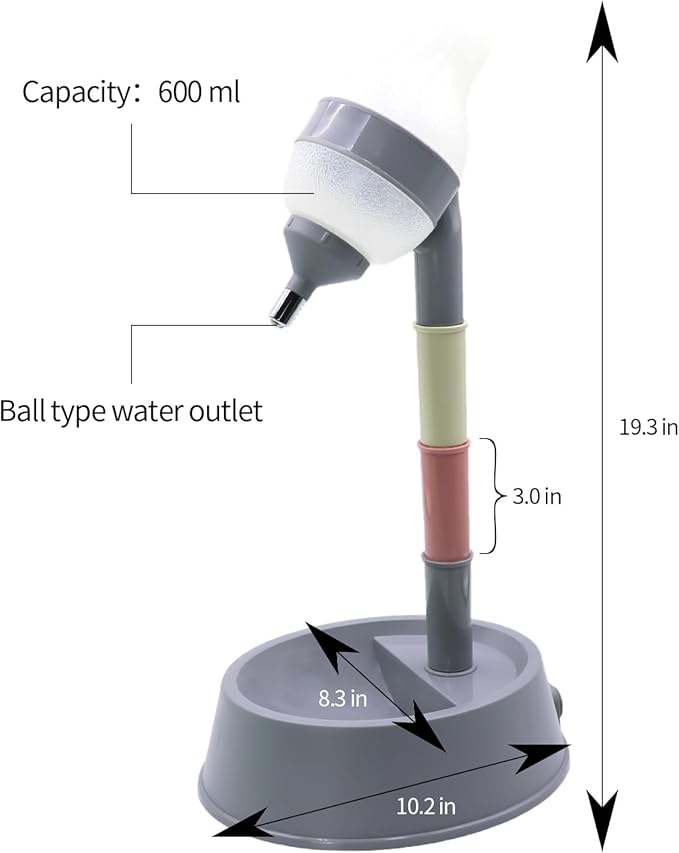 DELIFUR Pet Standing Water Dispenser Adjustable Cat Dog Drinking Water Dispenser Bowl with Detachable Pole Automatically Feeding Water (Grey)
