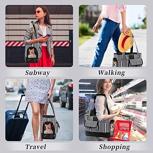 Cat Carrier, Dog Carrier, Pet Carrier, Foldable Waterproof Premium PU Leather Oxford Cloth Dog Purse, Portable Bag Carrier for Small to Medium Cat and Small Dog - Black White Stripes New - Image 2