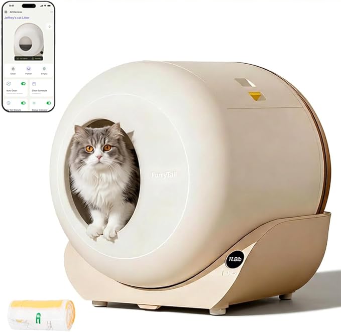 FurryTail Automatic Litter Box, self Cleaning Litter Box for Multiple Cats, Odor Control, Easy Access Step for Senior Cats