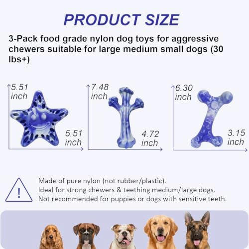 YINEYA Dog Toys for Aggressive Chewers, 3-Pack Tough Dog Chew Toys - Image 2