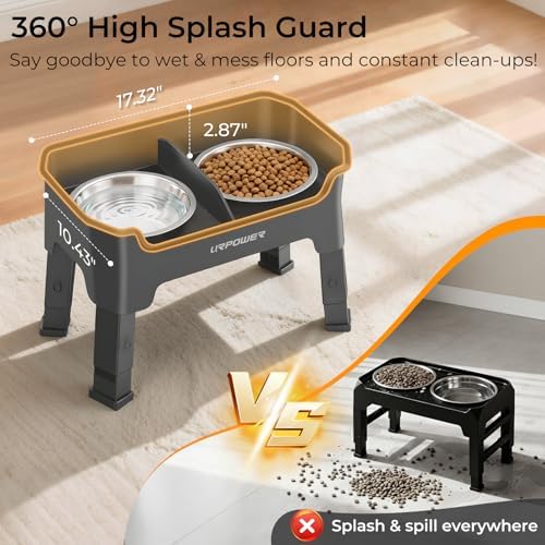 URPOWER Mess Proof Elevated Dog Bowls, Splash Guard Raised Bowl Stand - Image 3