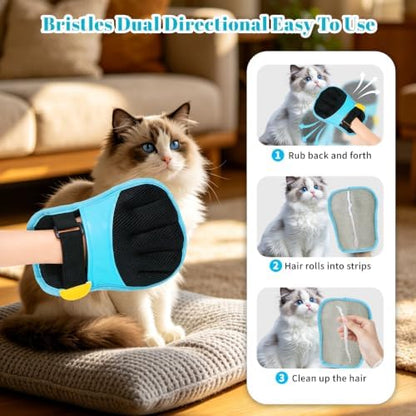 Pet Hair Removal Gloves, Blue and Black Colors, Static Hair Removal, Adjustable Strap, Reusable for Clothing, Sofa, Car Seat, Set of 2 - Image 3