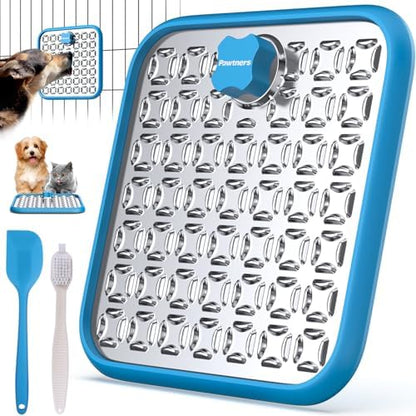 Pawtners Stainless Steel Lick Mat for Dogs & Cats, 1 Pack, Blue by Pawtners